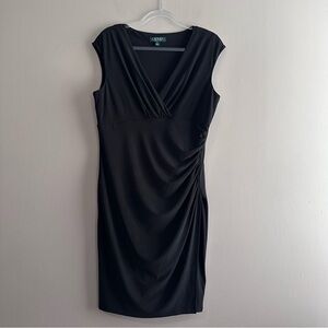 Lauren Ralph Lauren Black Classic Ruched Sheath Stretch Pencil Dress Womens 16